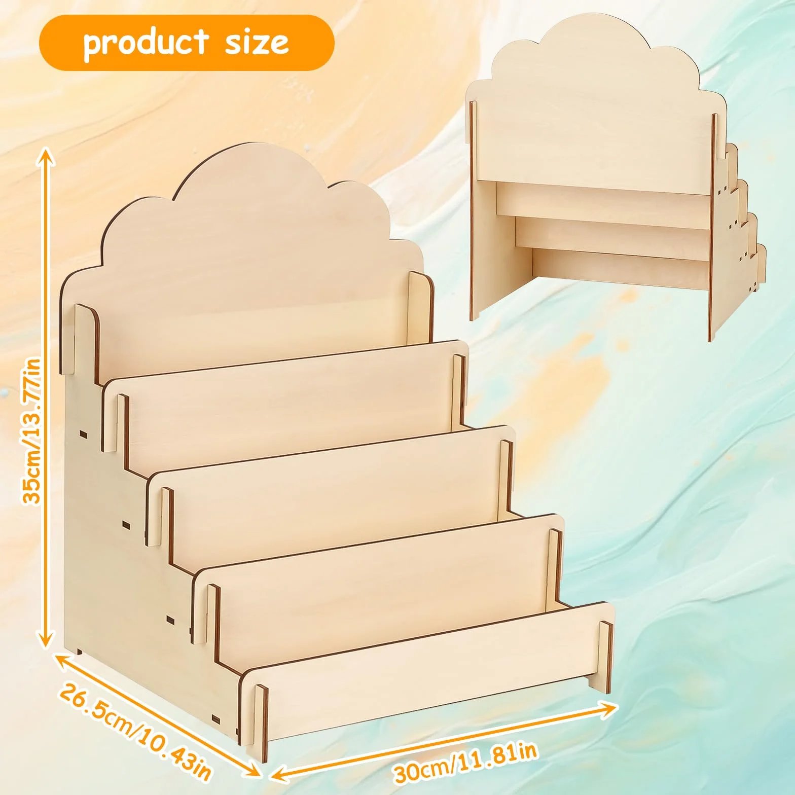 mumisuto Soporte de Exhibición de Tarjetas,Soporte de Exhibición de Pegatinas de Madera de 4 Niveles,Elevadores de Exhibición de Calcomanías de Madera para tarjetas, calcomanías, fotos, proveedor