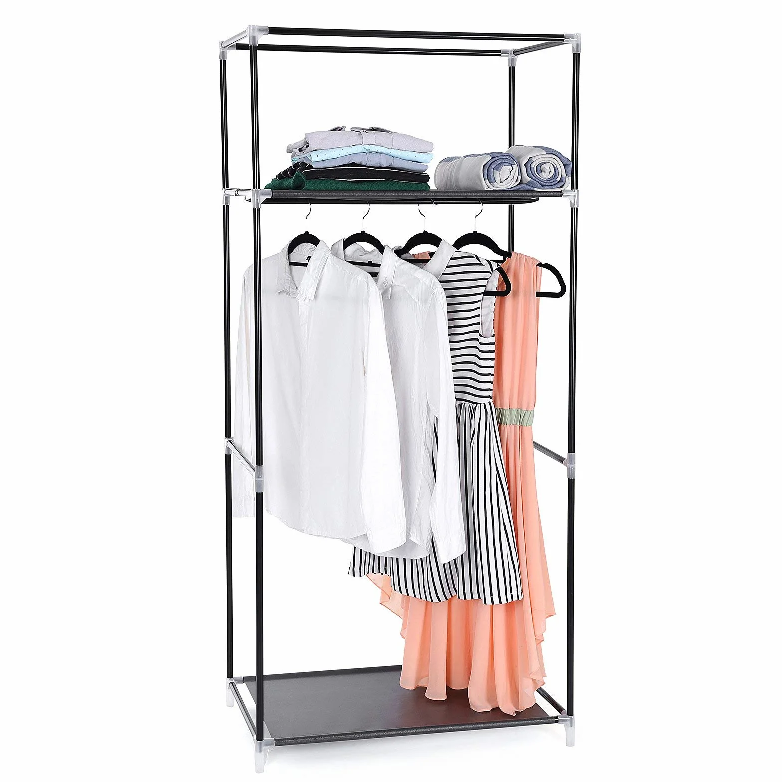 SONGMICS Armario de Tela, Armario Plegable con Barra de Colgar, Perchero Individual, Organizador de Bolsas, Juguetes, Zapatos, Sala, Dormitorio, 75 x 45 x 160 cm, Negro RYG83H