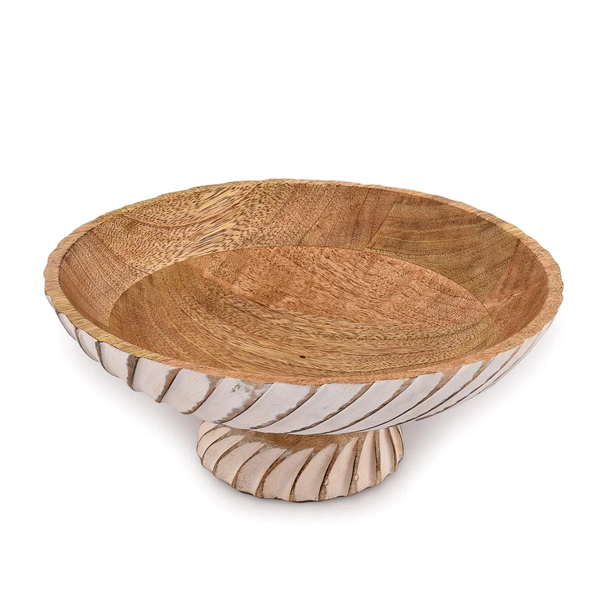 Frutero de madera de mango, cuenco de pedestal para decoración de mesa, para encimera de cocina, cuenco de frutas secas (30,48 cm x 30,48 cm x 12,06 cm)