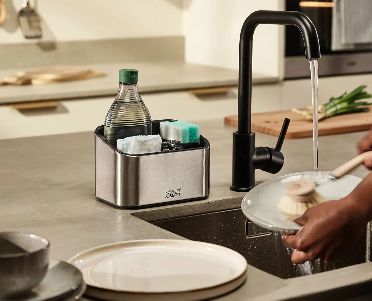 Joseph Joseph Surface, Organizador de fregadero en acero inoxidable, base antideslizante, Gris