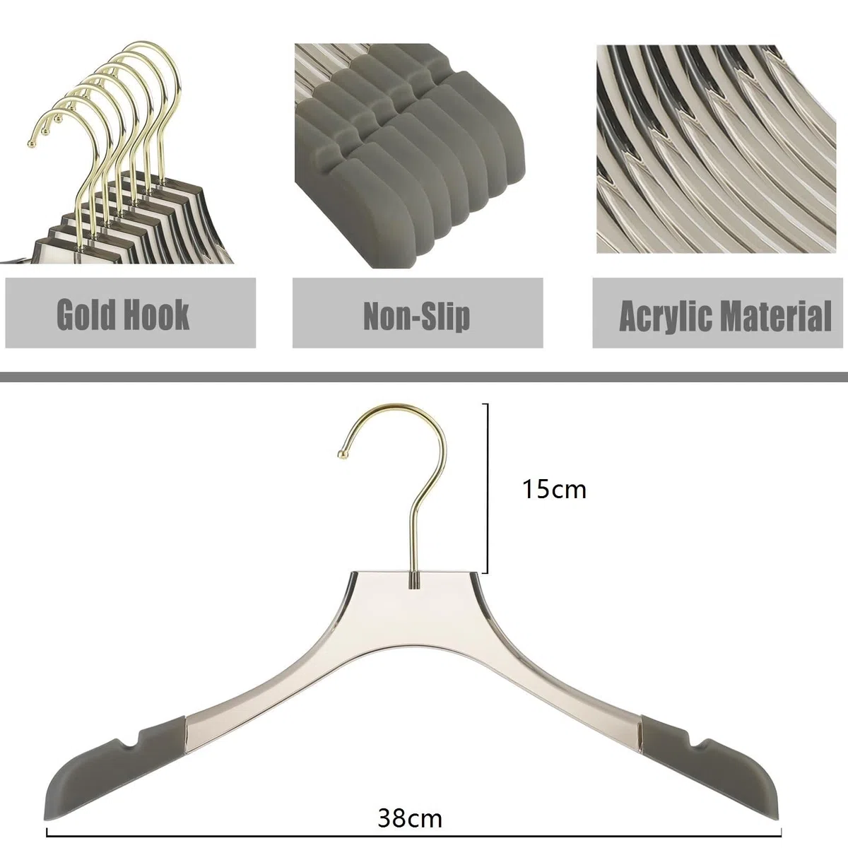 Perchas Armario Vestidor Percha De Acrílico con Hombros Anchos Hecha Material Cristalino Antideslizante Duraderas Ahorra Espacio(Transparent)