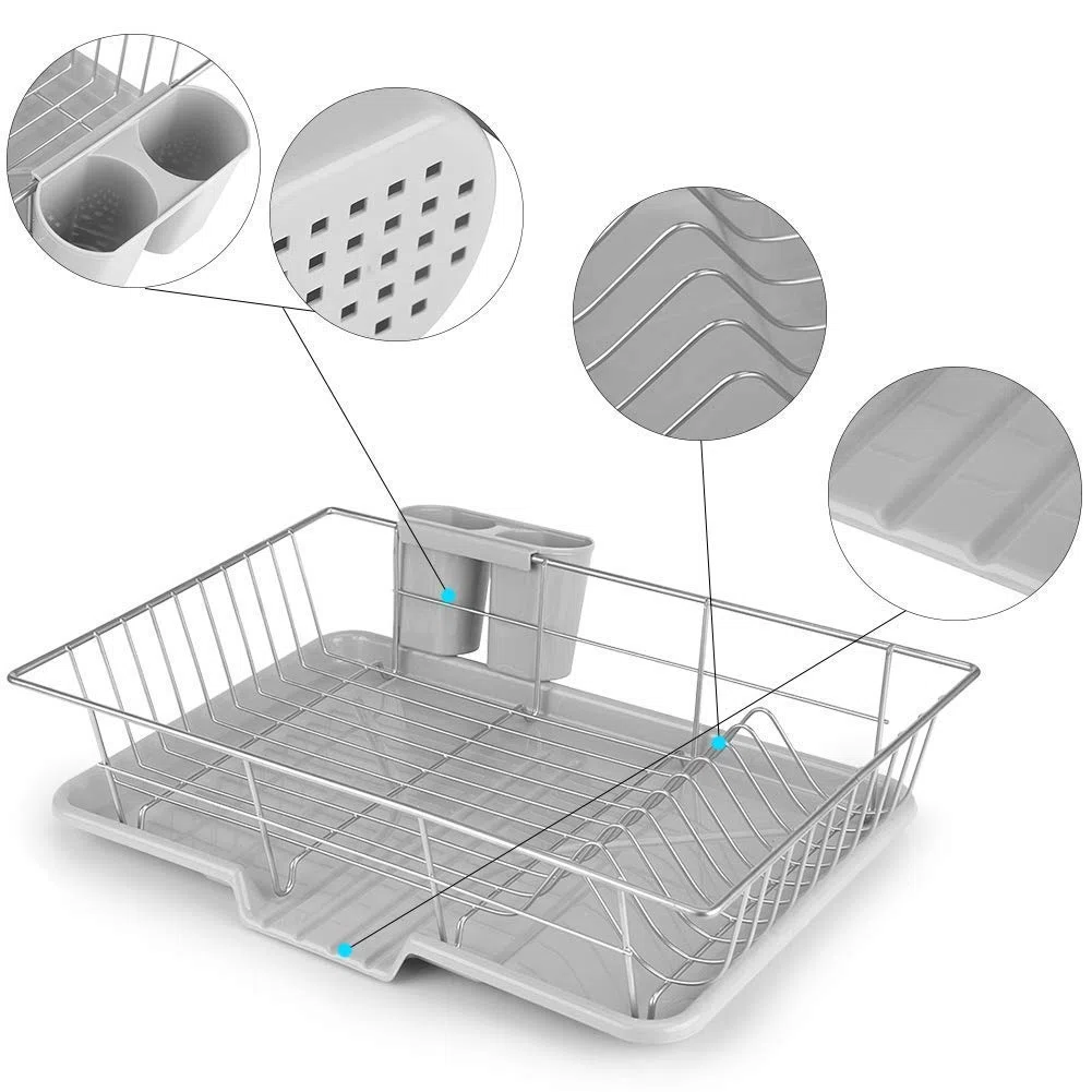 Escurreplatos de Cocina de Acero Inoxidable, Soporte para Utensilios de Fregadero, Dish Rack de Apoyo, 48 x 30 x 11 cm