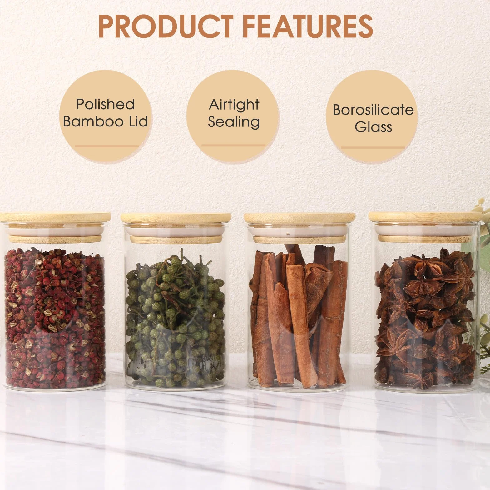 FoiiLiio Botes Especias Cristal, 12 x 250ml Redondos Tarros Especias con Tapas de Bambú, Frascos Especiarias Spice Jars, Botes para especias con Etiquetas