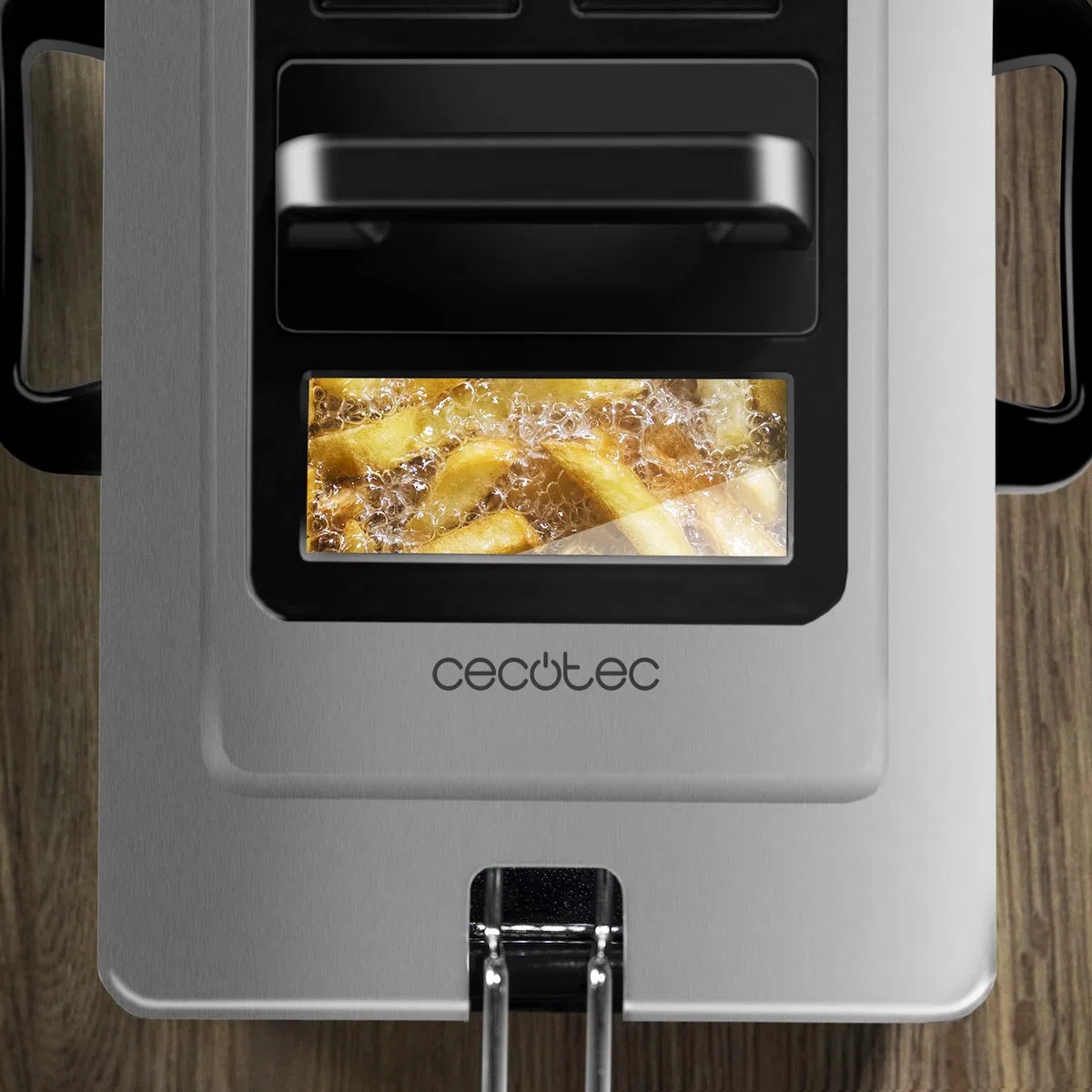 Cecotec Freidora Eléctrica de 3L Cleanfry 3 L. 2000W, Acero inoxidable, Filtro OilCleaner, Cuerpo, Cubeta, Tapa y Cestillo de Acero Inoxidable, Tapa con Ventana y Filtro Antiolores