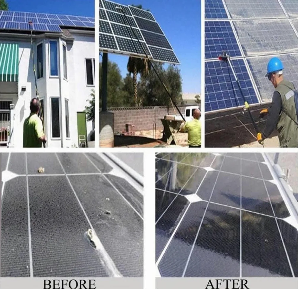Kit de limpieza de ventanas – Poste de 8 m, cepillo de alimentación para limpieza de paneles solares, sistema de limpieza eficiente de ventanas, cabezal de cepillo ajustable de 30 cm para un fácil