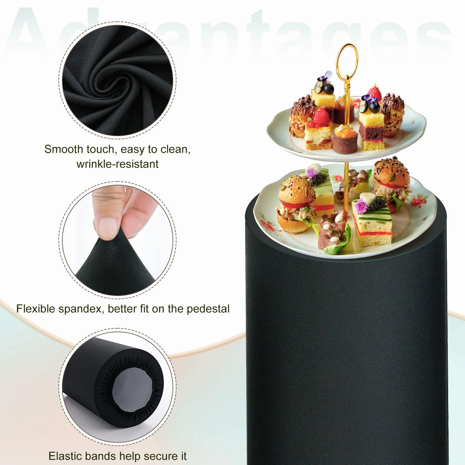 QUARKZMAN Juego De 3 Fundas De Pedestal Cilíndrico Negras De Spandex, Funda De Pedestal Para Decoración De Fiestas, Solo Contiene Fundas Cilíndricas (Tela Elástica - Grande)