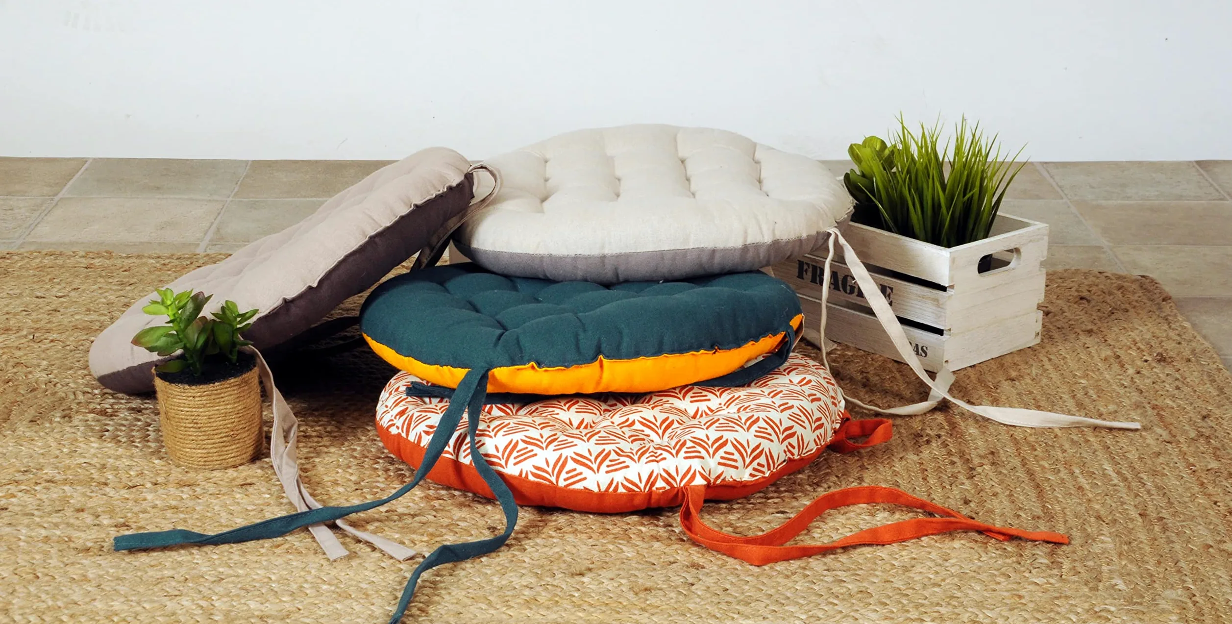 Actout Ciel - Cojín para Silla Redonda, Bicolor D. 40 cm, Azul Pato/Mostaza