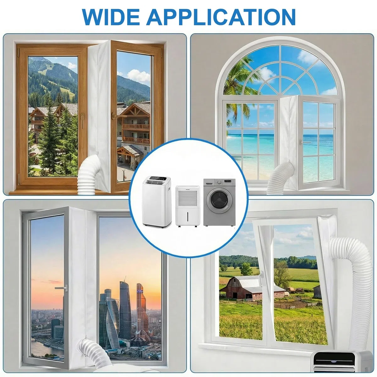 Sello de Ventana Universal, 400cm Junta de Ventana Portátil para Aires Acondicionados y Secadora de Muebles, Kit de Sellado para Aire Acondicionado con Cremallera Doble, Fácil Instalación