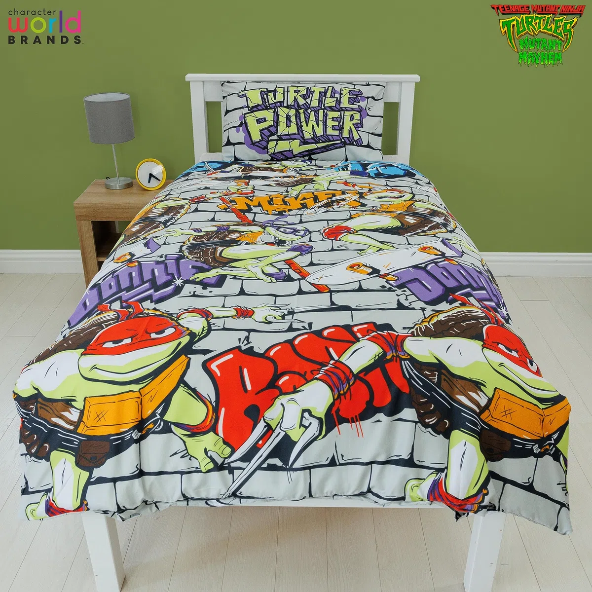 Character World Juego de Funda de edredón Oficial de Las Tortugas Ninja Mutantes Adolescentes | Diseño de Poder Reversible de 2 Caras, Incluye Funda de Almohada a Juego TNMT