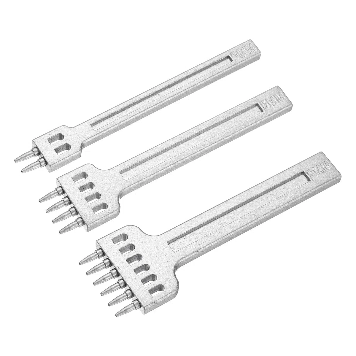 QUARKZMAN 3 Piezas De Punzón Para Coser Cuero 5mm 2/4/6 Púas Acero Aleado Herramienta Para Hacer Agujeros En Cuero Cincel Para Manualidades Carteras Monederos Tarjeteros Cinturones Blanco