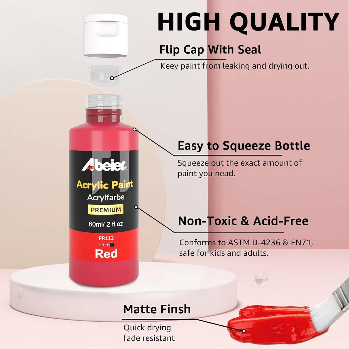 ABEIER Juego de pintura acrílica profesional de 80 colores, botellas de 60 ml, pigmentos ricos, no tóxicas, impermeables para principiantes, artistas y estudiantes en madera, rocas, lienzo