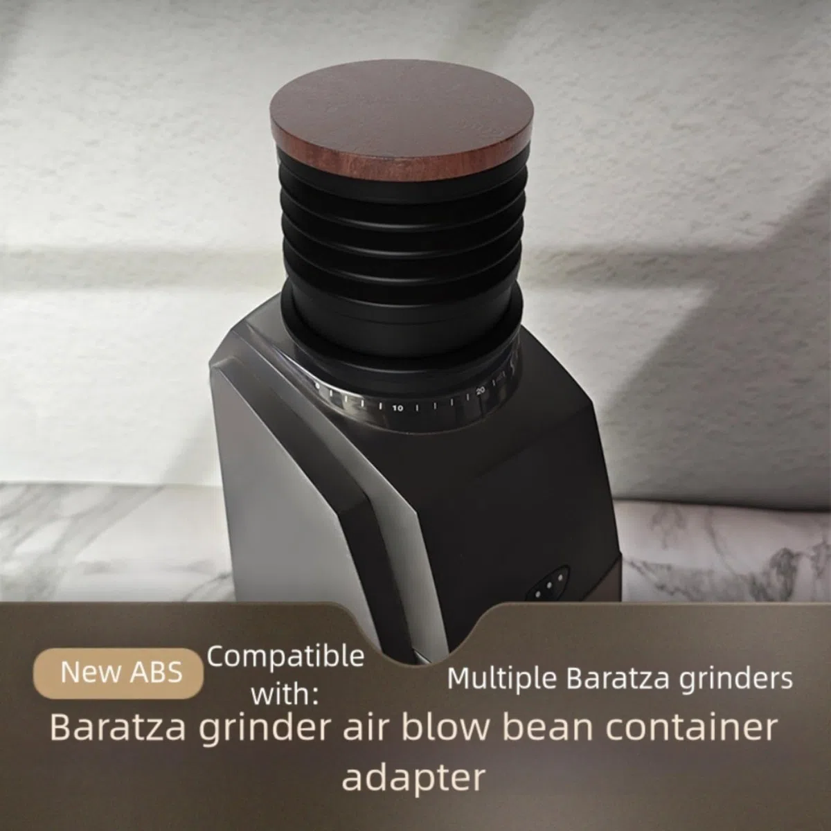 Fuelle de silicona y tapa de aluminio para molinillo Baratza Encore, dosis única para kit de tolva que reduce la retención (cubierta de madera)