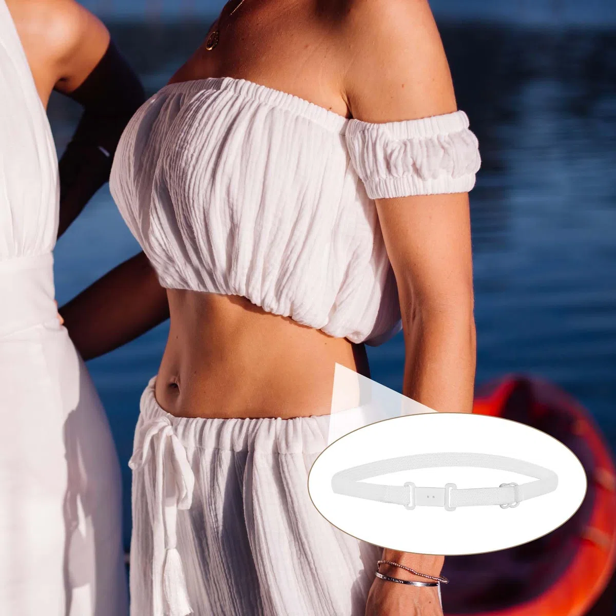 4 bandas elásticas ajustables para camisas, bandas para camisas de mujer, bandas de corte para camisas, Blanco/Negro, Talla única