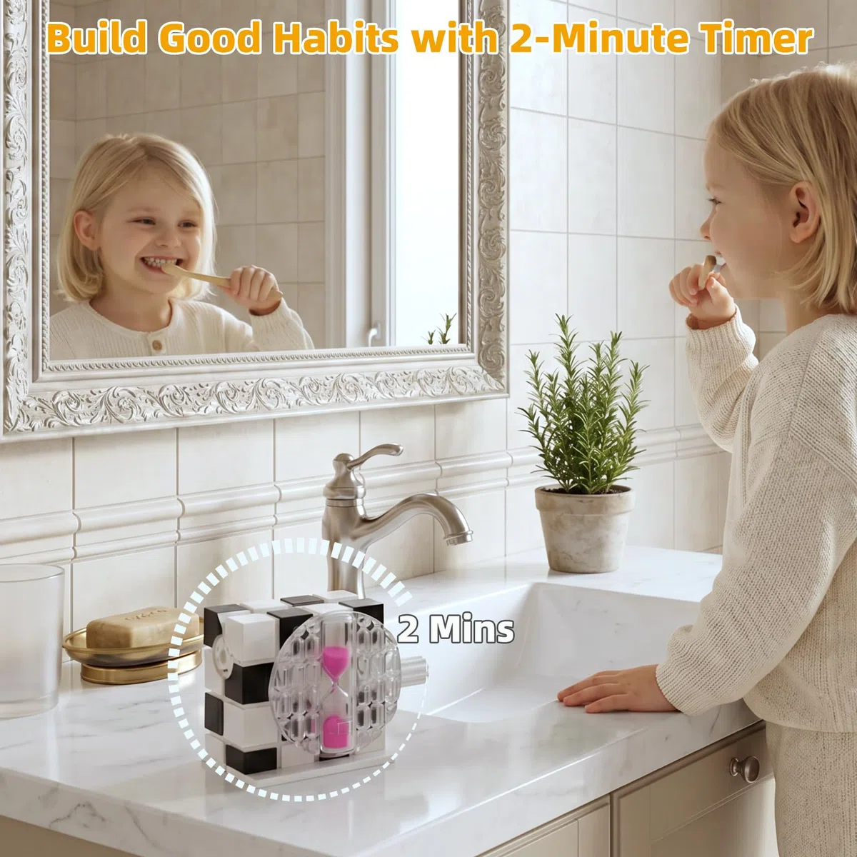 Juego de 2 exprimidores de tubos con reloj de arena de 2 minutos – Exprimidor de pasta de dientes, dispensador, soporte, exprimidor para pasta de dientes, cosméticos y más (A:negro y blanco)