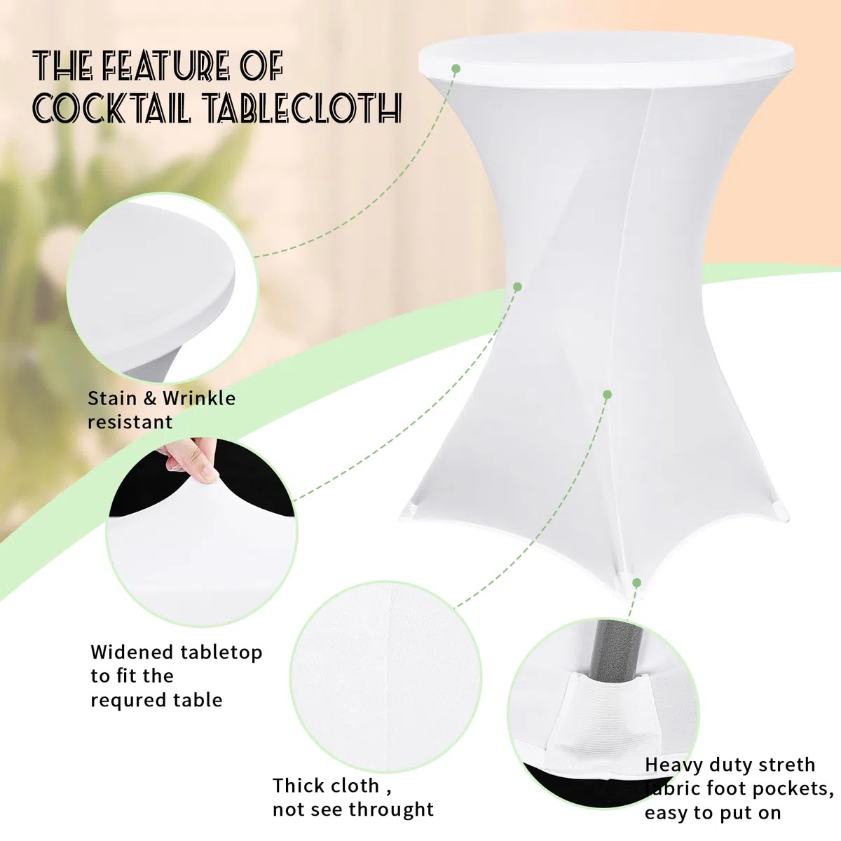 Pesonlook Paquete de 6 manteles elásticos de elastano con esquinas cuadradas de 70 x 110 cm, color blanco, para mesa alta, mantel redondo para cóctel, bar, boda, cóctel, fiesta, banquete (blanco)
