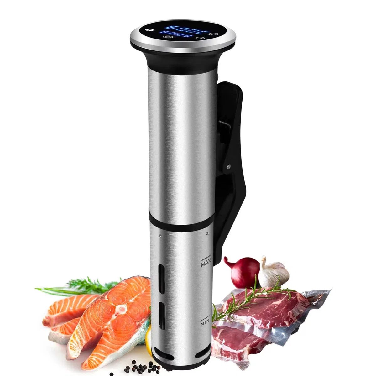 Cocina Sous Vide, Máquinas Sous Vide 1200W, Cocina Suvee Circuladora de Inmersión con Control Preciso de Temperatura y Tiempo, Abrazadera Ajustable, Pantalla Digital, IPX7 Resistente al Agua
