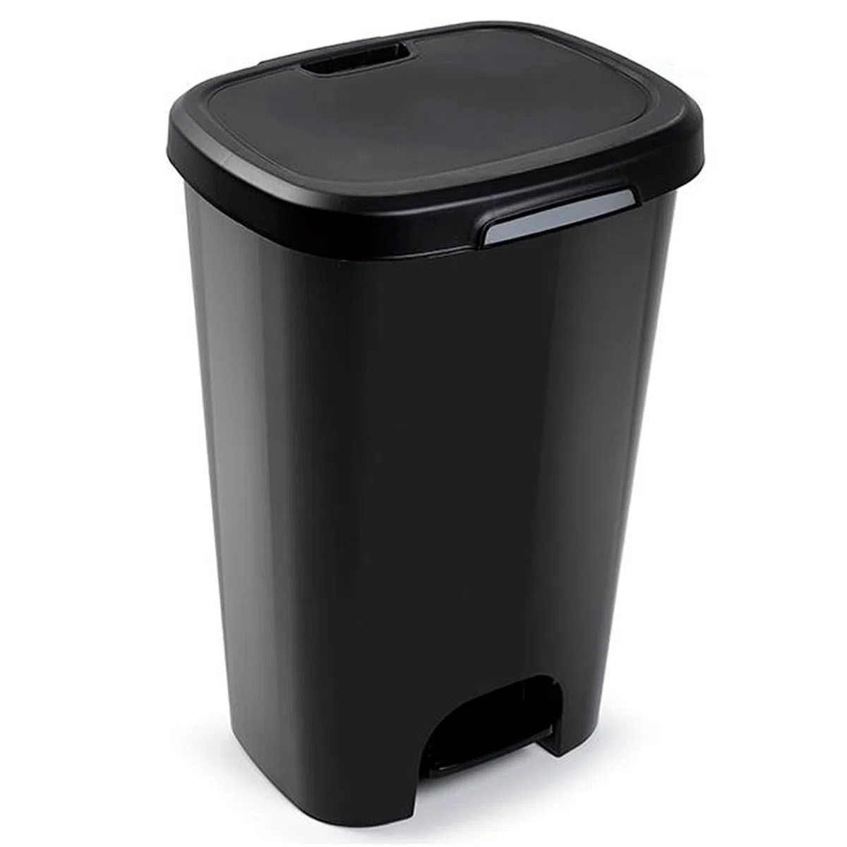 Acan Tradineur - Cubo de basura con pedal, plástico, contenedor residuos, papelera, reciclaje, fácil vaciado, fabricado en España (Negro - 50 litros - 63,5 x 41 x 36 cm)