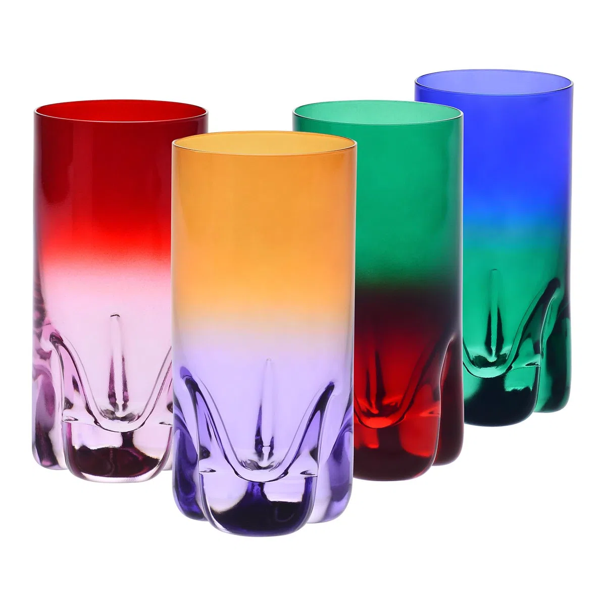 Krosno – Vasos para Bebidas, Agua y Zumos 300 ml – Set de 4 unidades en 4 colores diferentes – Colección Aurora – Cristal sin Plomo – Pintados a Mano