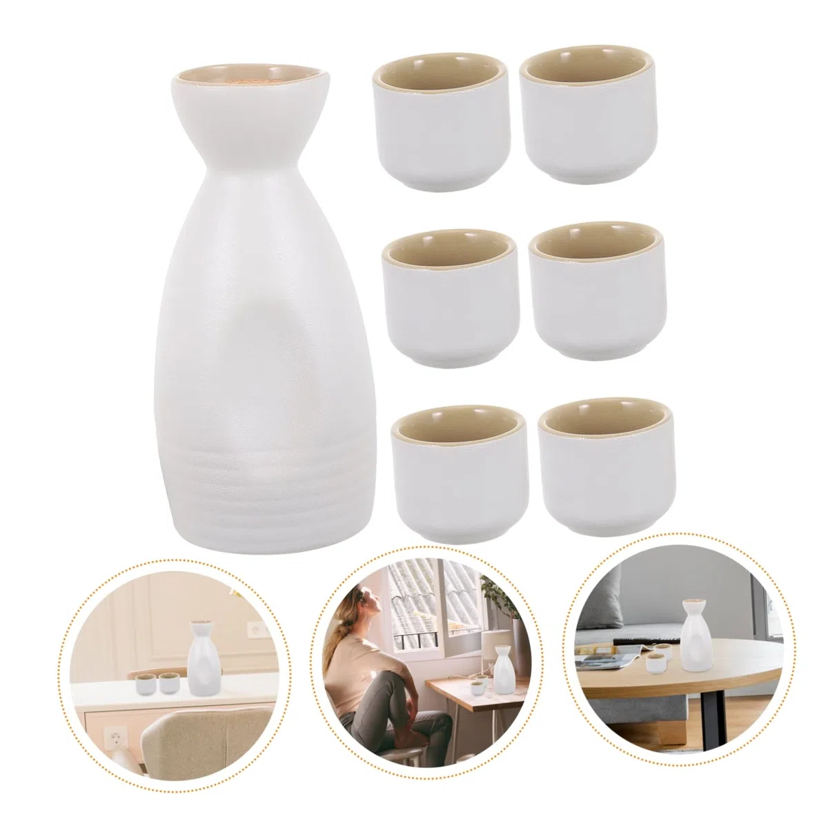 Mobestech Juego de Copas y Jarra para Sake de Japonesa 1 Jarra y 6 Tazas Corcho Adecuado para Servir Sake o Vino Ligero y Portátil para Hogar Bar Restaurante o Fiestas Obsequios
