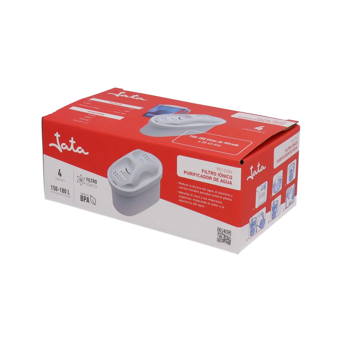 JATA HOGAR RE123X4 - Filtro Agua Grifo. Filtros para Jarra de Agua. Pack de 4 unidades. Iónicos. Mejora la calidad y el sabor del agua. Mantiene minerales esenciales