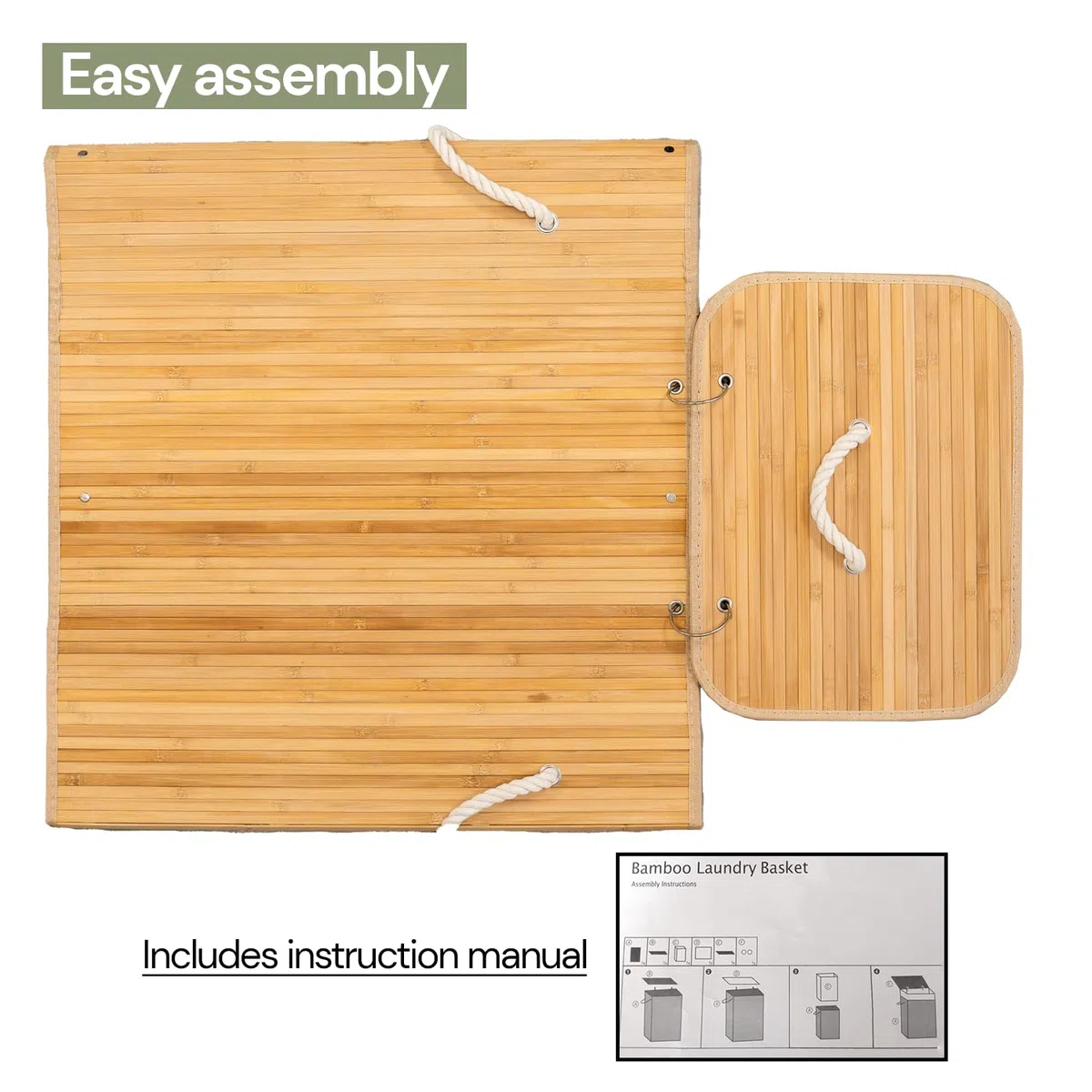 edihome, Cesto Ropa Sucia, 2 Compartimentos, Cesta con Tapa, 72 Litros, Cubo, Laundry Basket, Plegable, Bolsa Lavable Extraíble, Asas, de Bambu, para Colada (Natural)