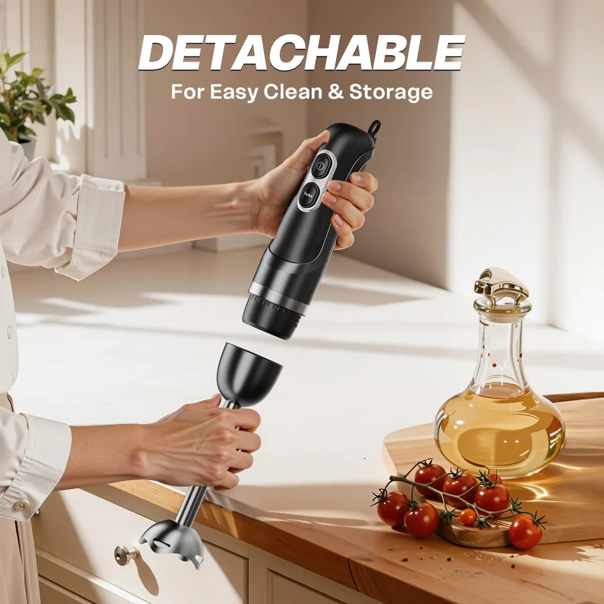 BESROY Batidora de Mano 1100W, Batidora de Inmersión Eléctrica con 2 Velocidades + Turbo, Acero Inoxidable, Apta para Lavavajillas, Batidora de Brazo para Papillas, Smoothies & Gazpacho, Negro