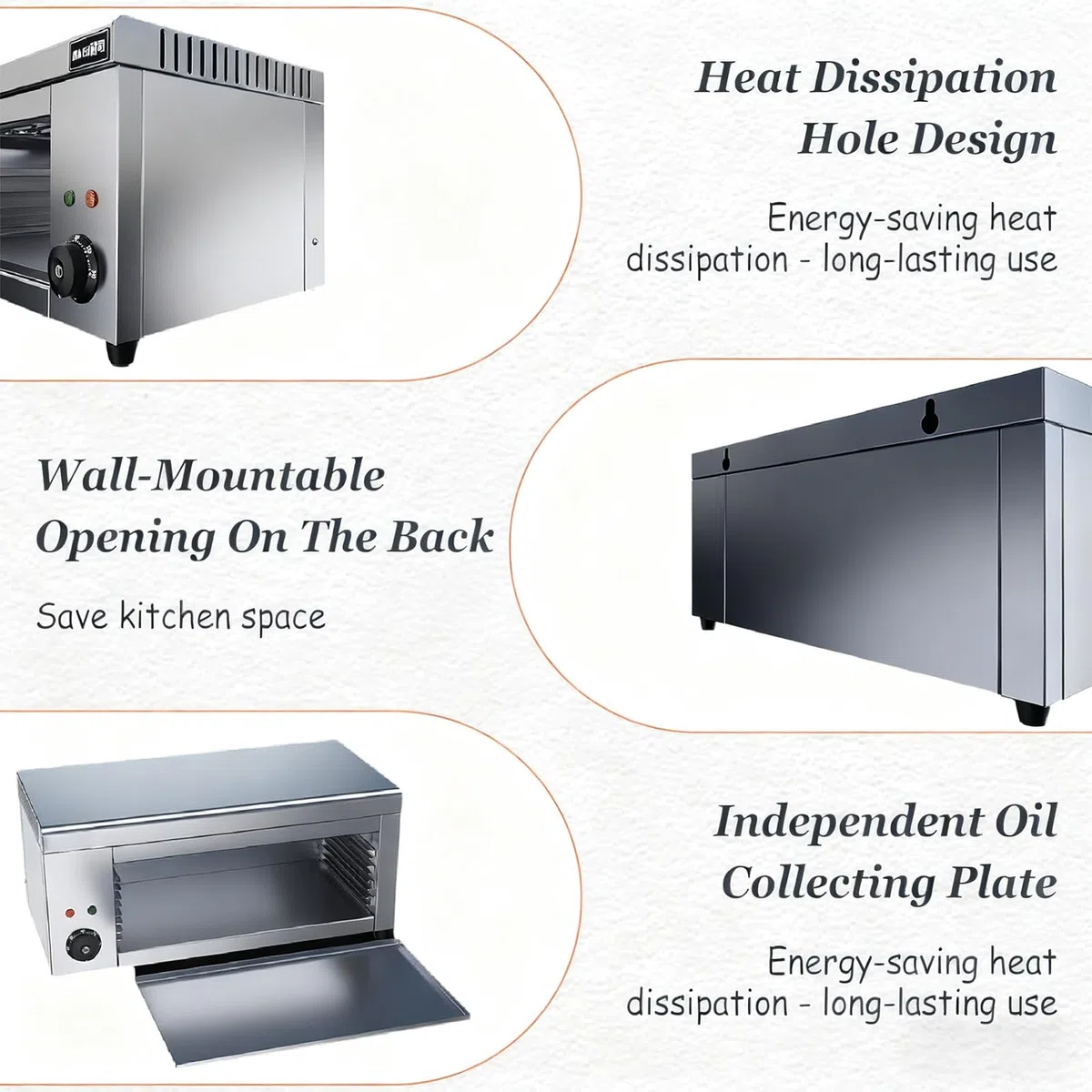 Asador Salamandra de 2000W, Parrilla Eléctrica Raclette para Fundir Queso, para Montaje en Pared o Encimera 50℃-300℃ para Queso y Carne