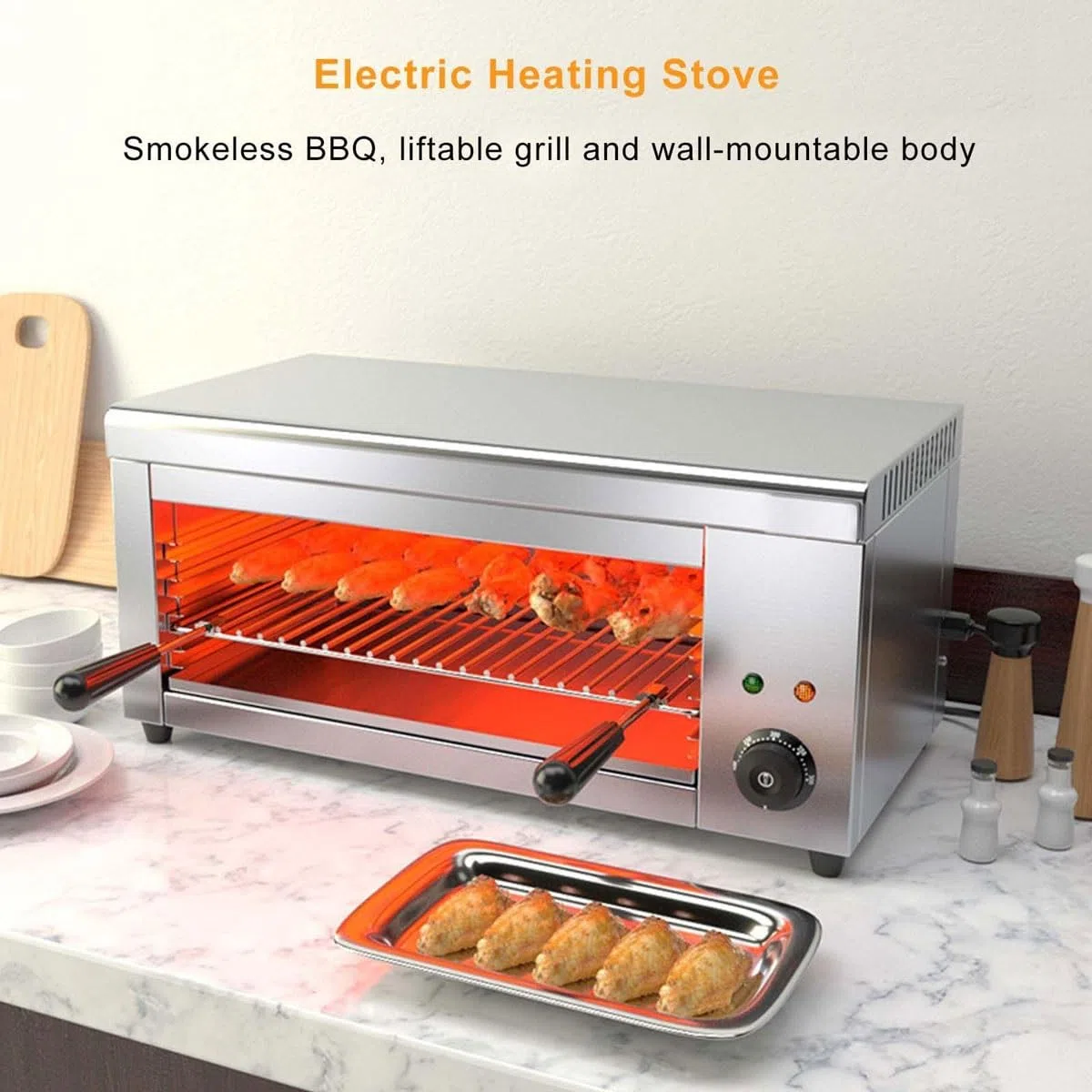 Broiler eléctrico comercial de salamandra, 2000 W, temperatura ajustable, 50 ℃-300 ℃, montaje en pared o encimera para uso doméstico y comercial