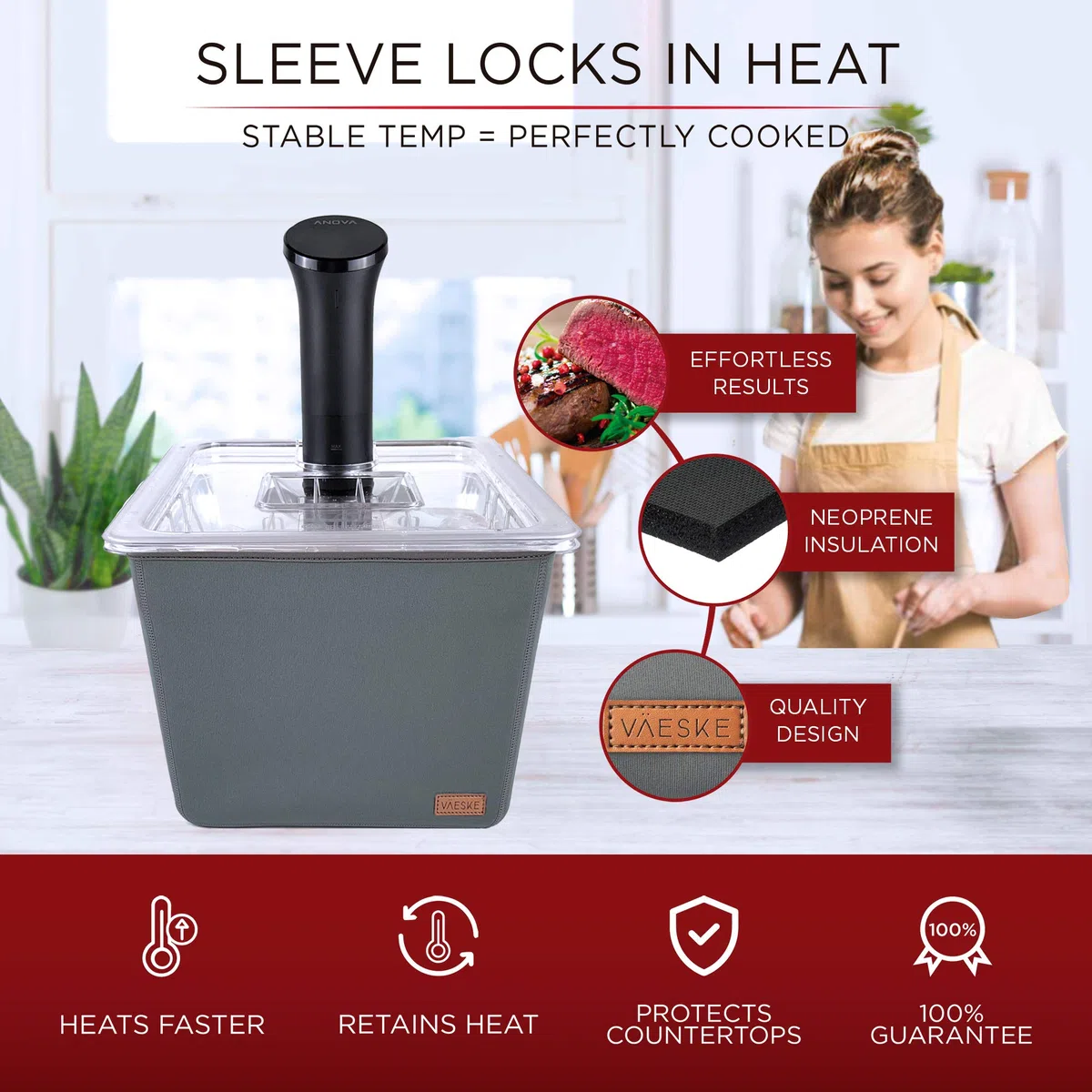 Väeske Juego de contenedores aislados Sous Vide de 12 + 26 cuartos de galón, accesorios Sous Vide (contenedor/aislante)