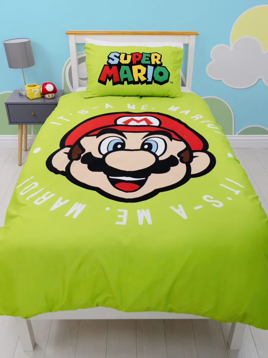 Super Mario Bros. Juego de Funda nórdica Individual para niños, Ropa de Cama de Juegos para niños