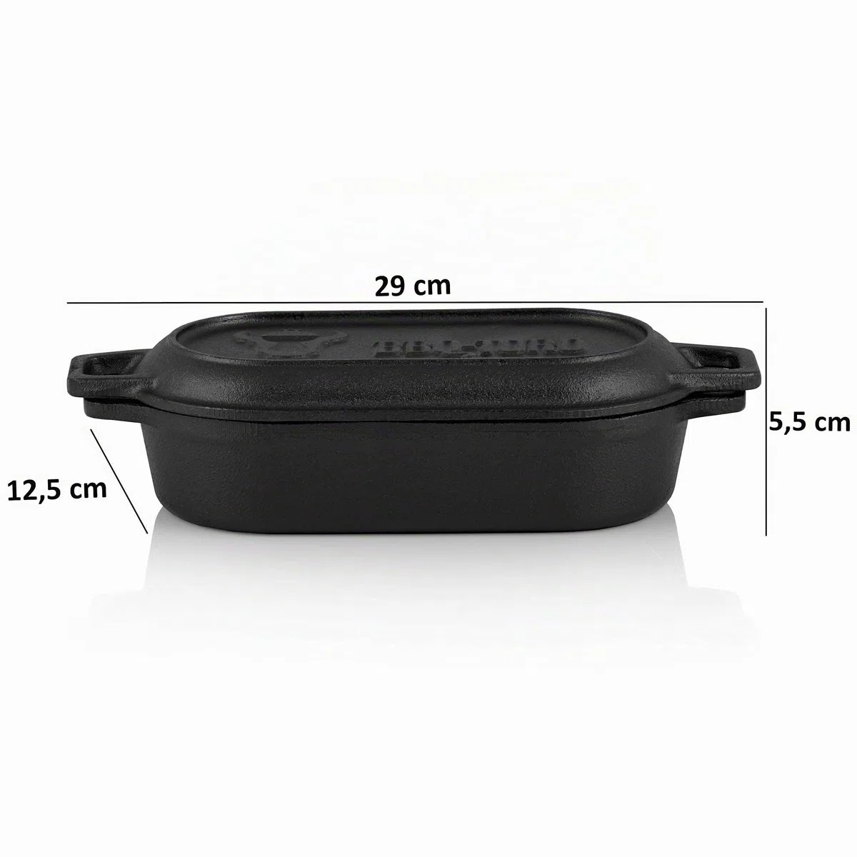 BBQ-Toro Olla de Hierro Fundido con Tapa y Asas | 1 litro | 29 x 12,5 x 5,5 cm | Curada - pre-Seasoned | Dutch Oven, Olla para Hornear, Horno Holandés
