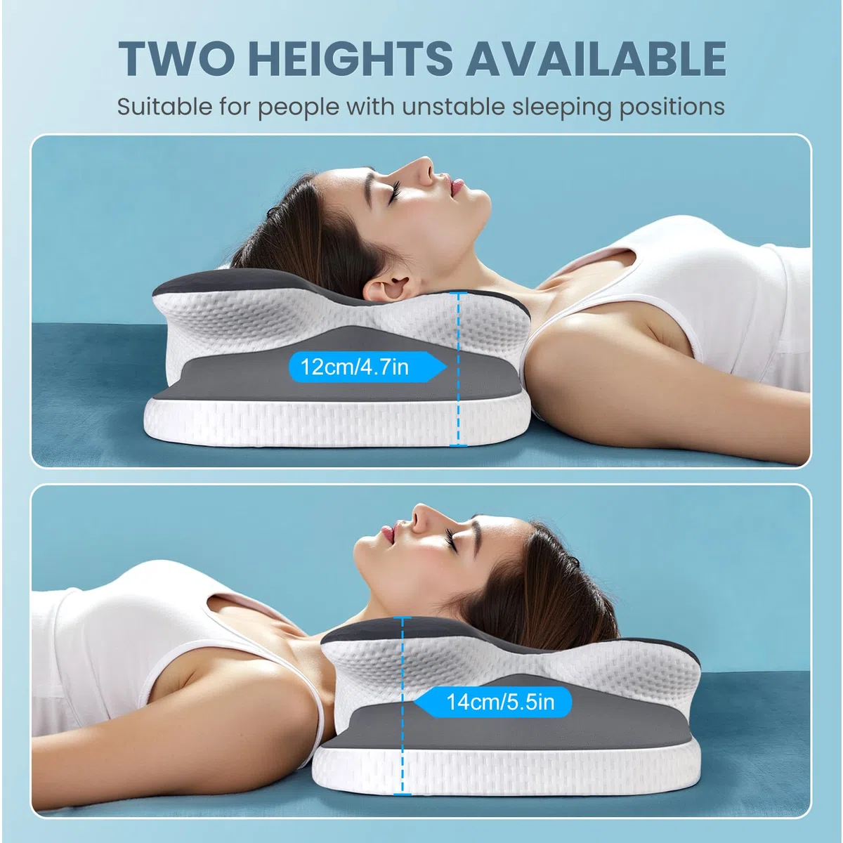 A-Pce Almohada de Espuma Viscoelástica para Todo Tipo de Durmientes, Almohada Ortopedica para Aliviar el Dolor de Cuello y Hombros, Almohadas Ergonómico con Funda Extraíble