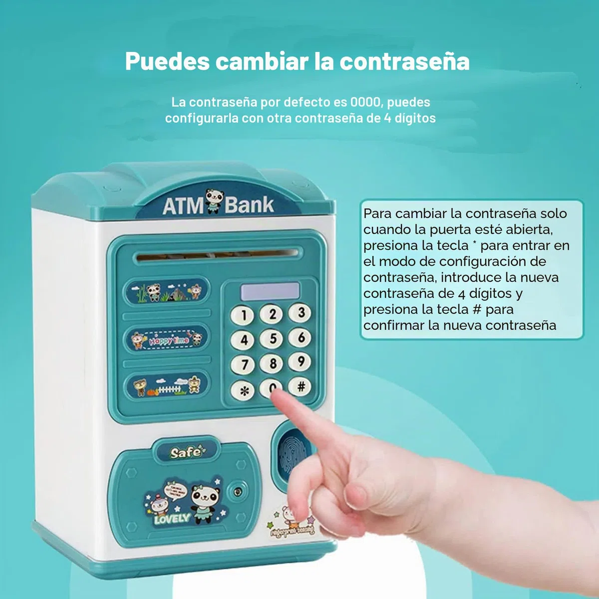 Hucha Infantil Niños, Alcancía con Huellas Dactilares y Bloqueo de Contraseña, Mini Caja Fuerte Electrónica para Cajero Automático Bancos, Juguete de Regalo de Cumpleaños (Azul)
