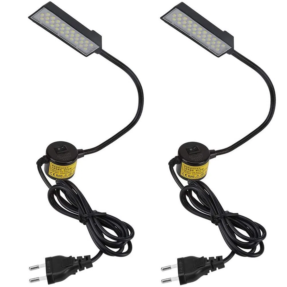 Lixada 2 lámparas LED para máquina de coser - 30 LED de iluminación de trabajo, lámpara de cuello de cisne con base magnética, manguito flexible, compatible con todas las máquinas de coser, negro