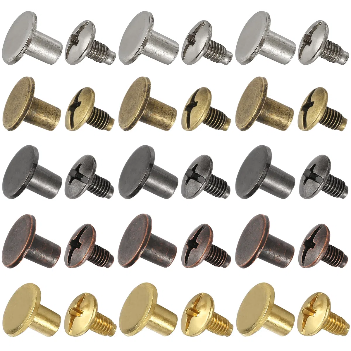 YORANYO 150 juegos de tornillos Chicago de 8 mm, remaches de cuero para tela, tornillos de encuadernación Chicago, botones de metal para decorar y reparar cinturones, bolsos, zapatos, bolsos, collares
