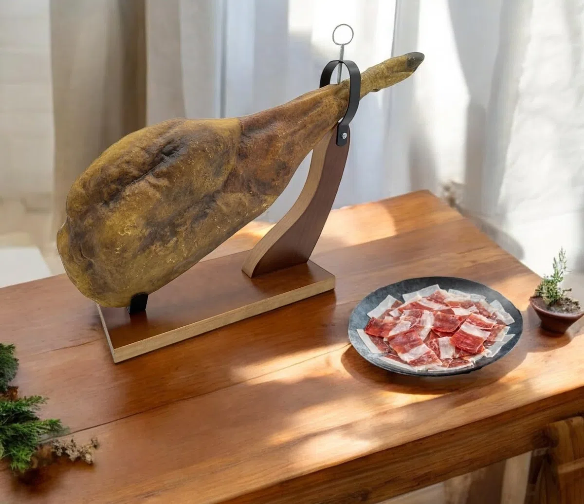 FERRETERIA LEPANTO Jamonero HuelvaEco, Soporte jamonero para Jamones y Paletillas, Jamonera de Uso Domestico y Restaurantes (Set Negro)