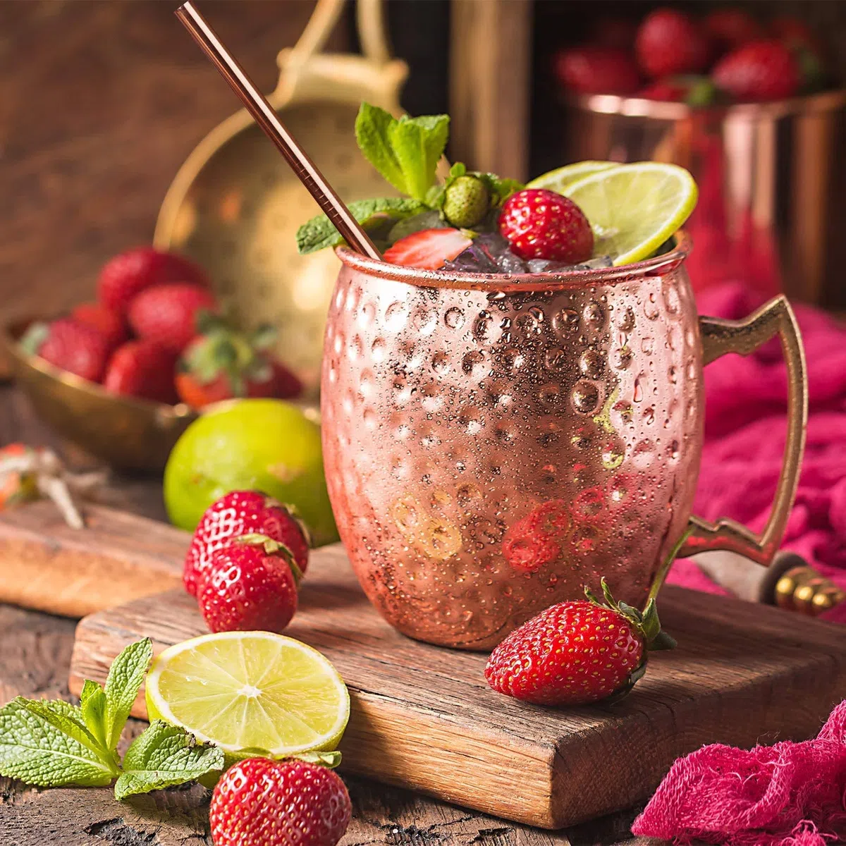 Yoassi 4 SETS 530ml Moscow Mule Tazas de Cobre Moscú Copas de Cóctel Martillado Hecho a Mano, con 4 Posavasos, 4 Pajitas, 1 Cepillo de Limpieza, 1 Taza Medidora, 1 Caja Elegante de Regalo