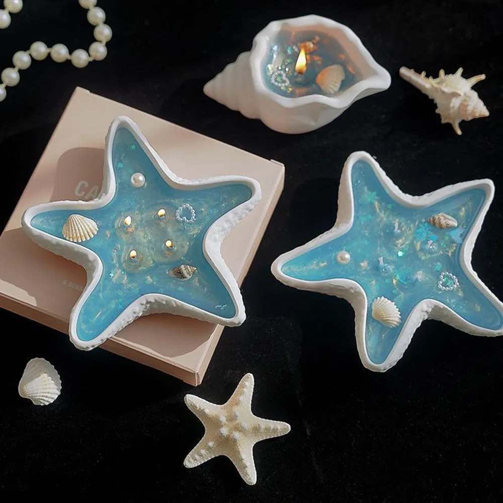 2 velas con forma de estrella de mar, velas perfumadas de soja inspiradas en el océano, velas decorativas estéticas costeras para el hogar, baño y regalo (estrella de mar)