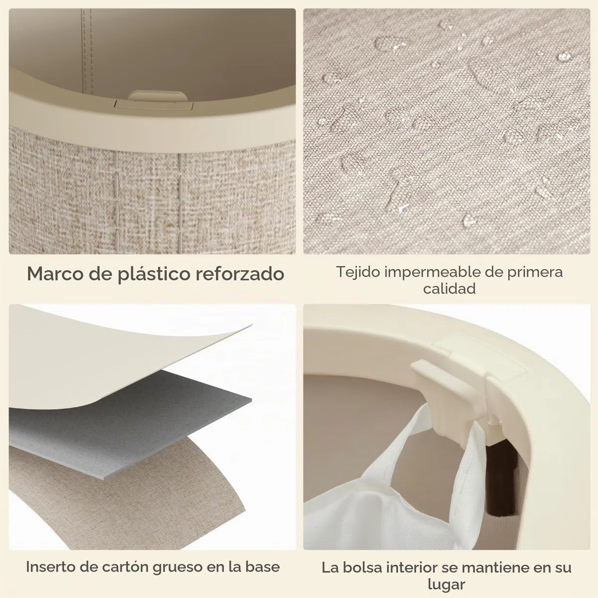 Lifewit Cesto Ropa Sucia de 2 Compartimentos con Tapa, Grande Cesta Ropa Sucia con Bolsas Extraíbles y Asas, Cubo Ropa Sucia para Dormitorio, Lavandería, Baño y Salón, 145L, Beige