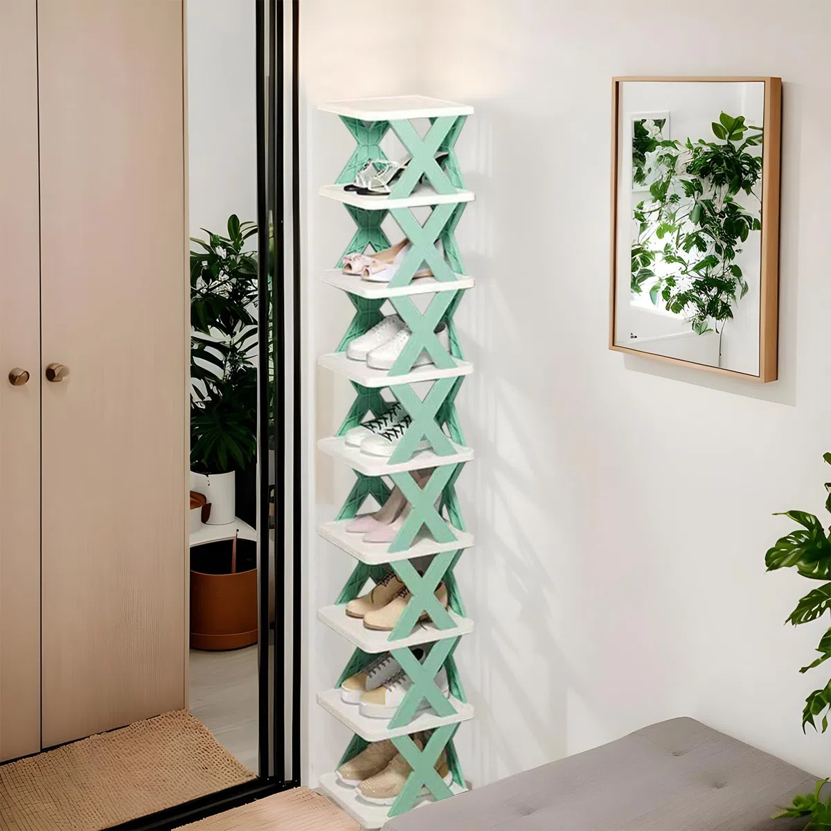 Genérico Estante Vertical para Zapatos | Organizador Plegable Alto para Zapatos,Estante Organizador Multifuncional Vertical de Calzado para Armario Baño y Esquina