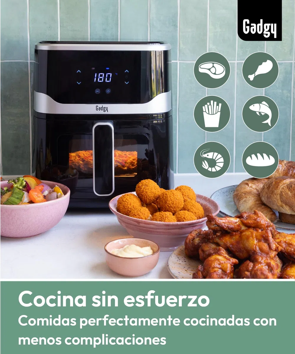 Gadgy Freidora de Aire 5 L 1400 W con Ventana y Pantalla Táctil | Airfryer con 7 Programas de 80 a 200 Grados Cesta Antiadherente para Patatas Pollo Pescado Verduras y Snacks