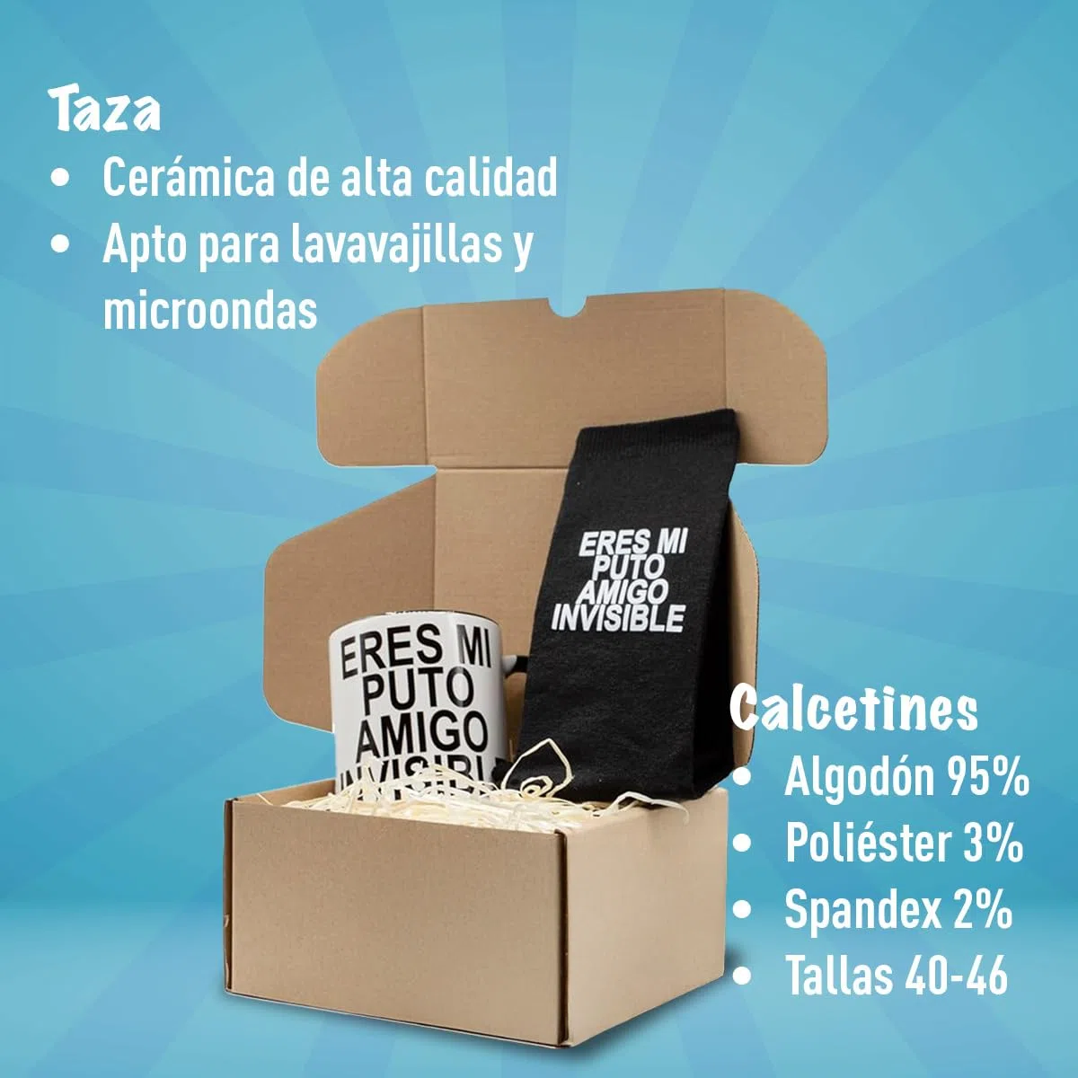 Kit Amigo Invisible - Taza Eres Mi Puto | Calcetín 40-46 | Pharmacoña | Regalos Originales Ideal Para Sorprender