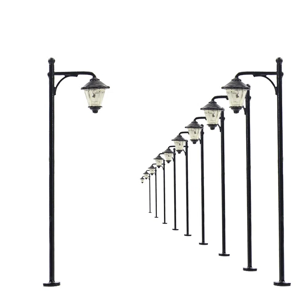 Evemodel 10 Piezas modelismo ferroviario Escala N Farolas de Luces de Calle de Cabeza única Leds Nuevos Miniatura Blanco cálido