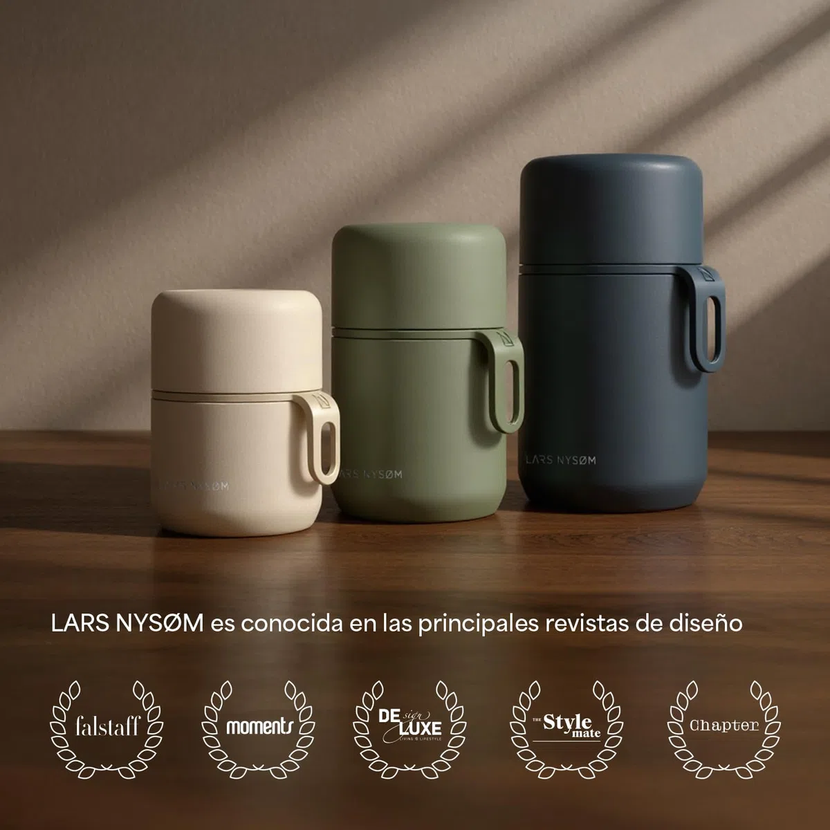 LARS NYSØM Tarro Térmico de Acero Inoxidable - Recipiente Hermético para Comida Caliente y Fría, Termo de Boca Ancha para Sopas, Trabajo y Viaje (Carbon Black, 350ml)