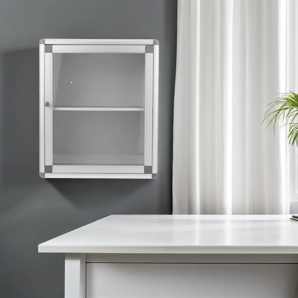 Uonlytech Botiquín Caja de Medicamentos Multifuncional con Ventana Transparente Metálico Plata de Pared para Bancos y Lugares de Alta Afluencia