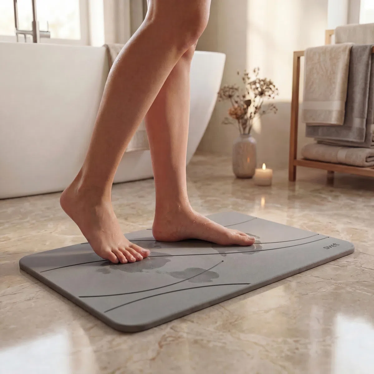 Svet - Alfombra Diatomita Baño - Secado Rápido y Ultra Absorbente, Antideslizante, Antibacteriana y Antihongos, Alfombrilla Baño Diatomita de Piedra. (Brisa Gris Oscuro)