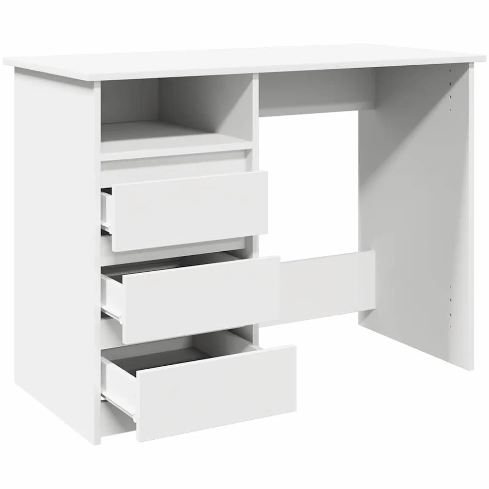 Escritorio blanco de madera 102 x 50 x 75 cm, mesa de oficina con amplia superficie de trabajo y espacio de almacenamiento, ideal para oficina en casa, estudiantes y trabajos modernos en casa