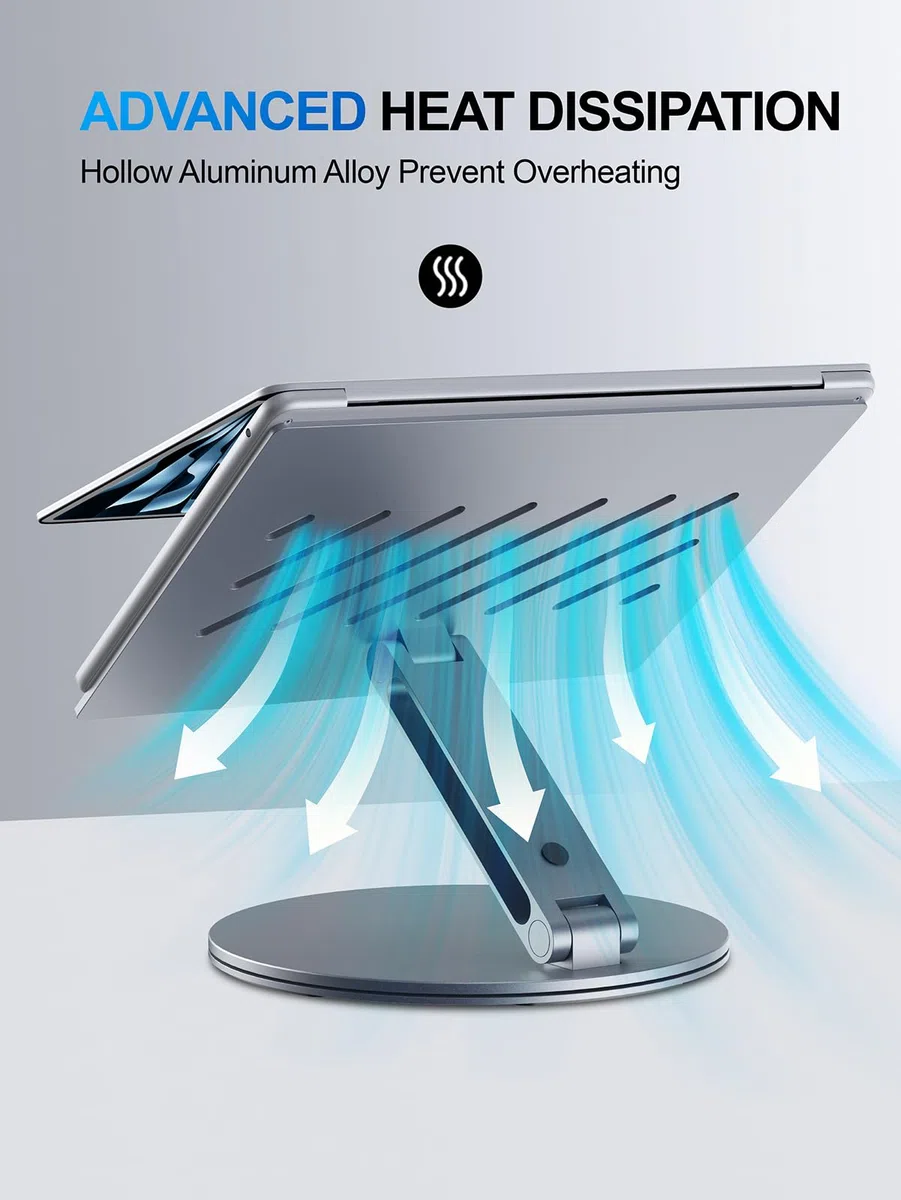YICOSUN Soporte ergonómico giratorio ajustable para computadora portátil, soporte plegable de aluminio para laptop, elevador portátil para MacBook, Dell, Lenovo, HP, portátiles de 10 a 16 pulgadas