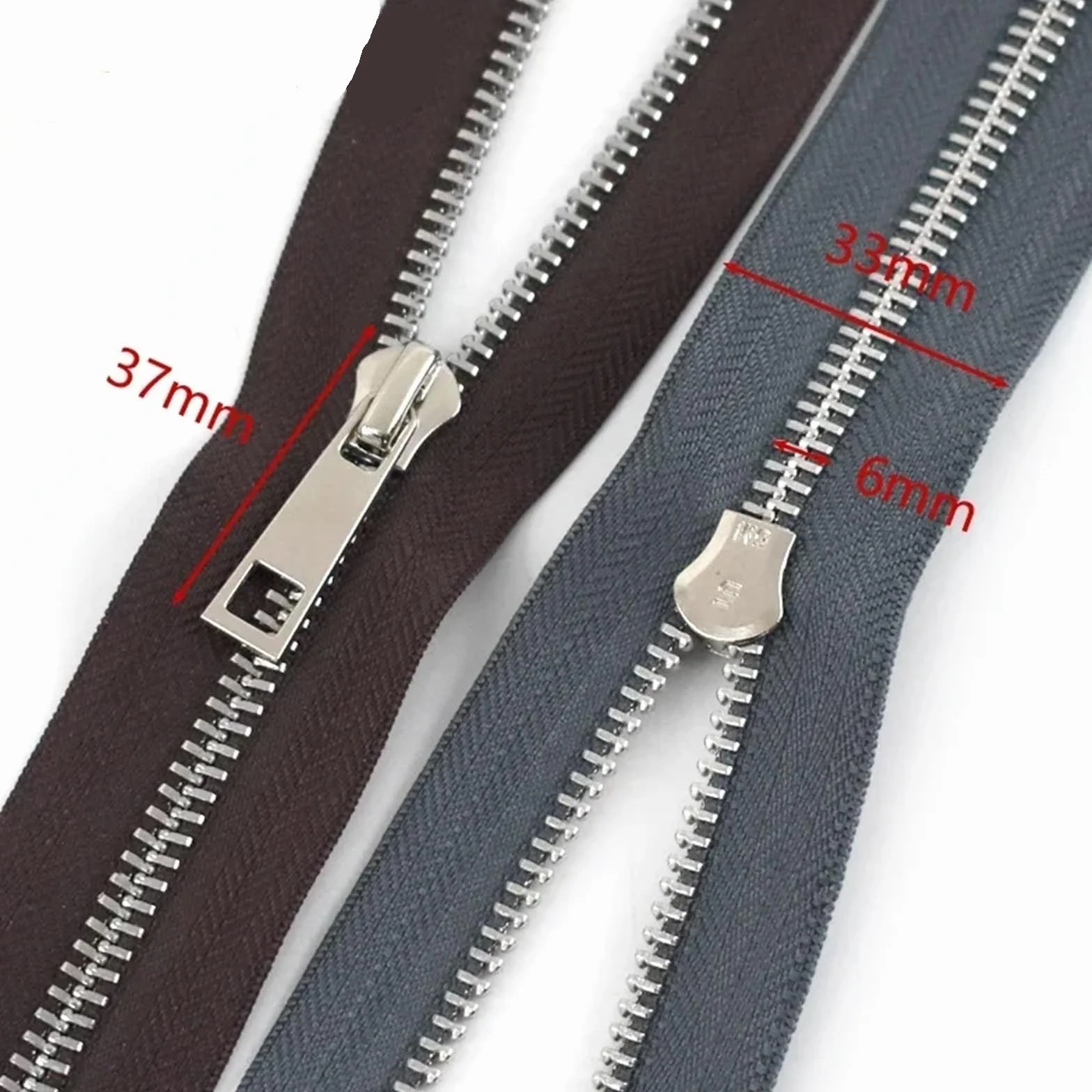 Cremallera de metal 5 #, 40/50/60/70/80 cm, apertura simple, dientes plateados, ropa, cierres de coser(Dark Grey, 50 cm, 5 # 5 unidades)
