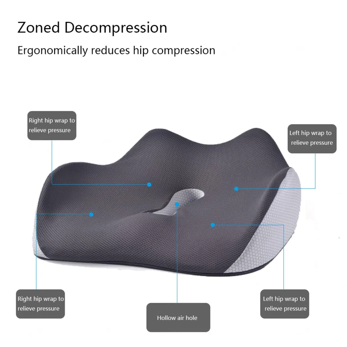HAZARA Cojín Antiescaras, Cojin para Silla Oficina para Alivio De Presión, Cojin Ergonomico Silla Oficina para Cadera,Cóccix,Ciática,A-Gray